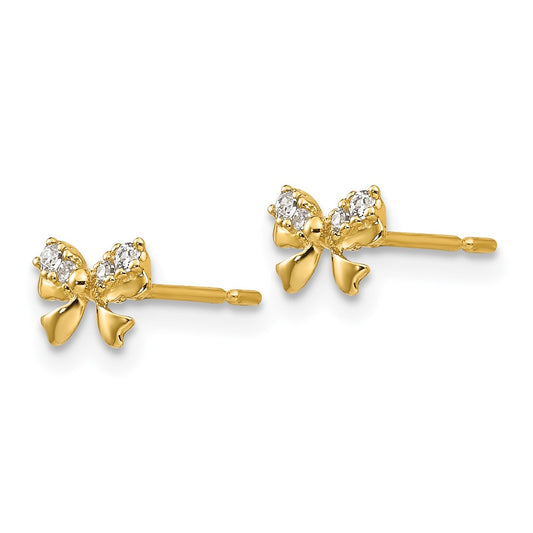 14K Yellow Gold Madi K CZ Children's Bow Post Earrings