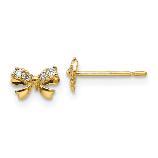 14K Yellow Gold Madi K CZ Children's Bow Post Earrings