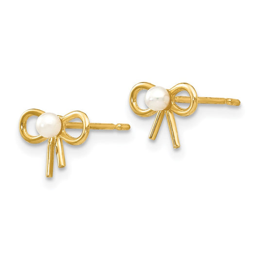 14K Yellow Gold Madi K FWC Pearl Children's Bow Post Earrings