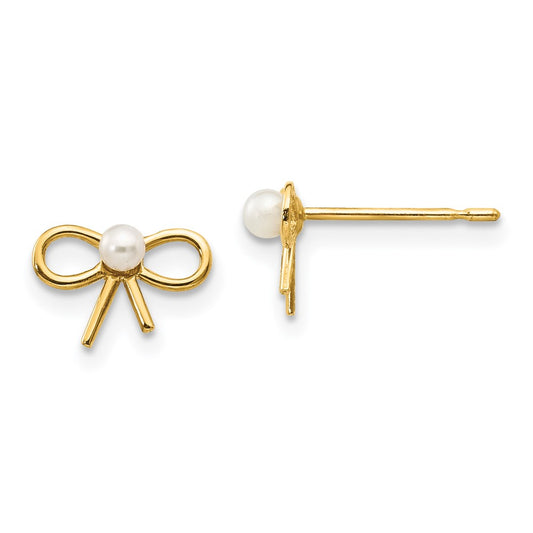 14K Yellow Gold Madi K FWC Pearl Children's Bow Post Earrings