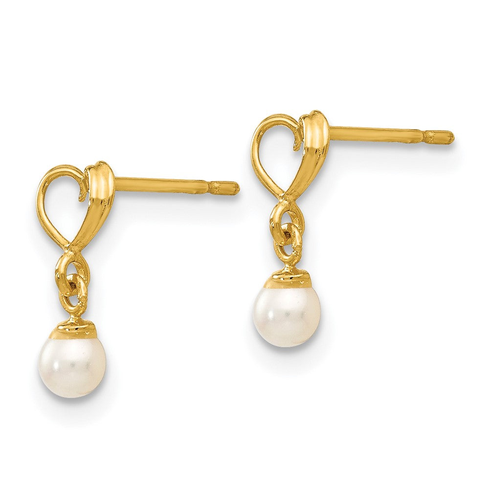 14K Yellow Gold Madi K FWC Pearl Heart Dangle Post Earrings