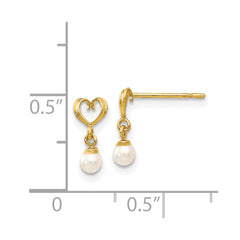 14K Yellow Gold Madi K FWC Pearl Heart Dangle Post Earrings