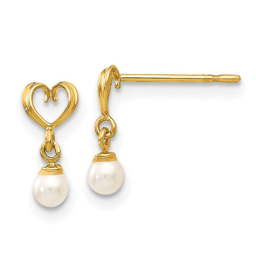 14K Yellow Gold Madi K FWC Pearl Heart Dangle Post Earrings