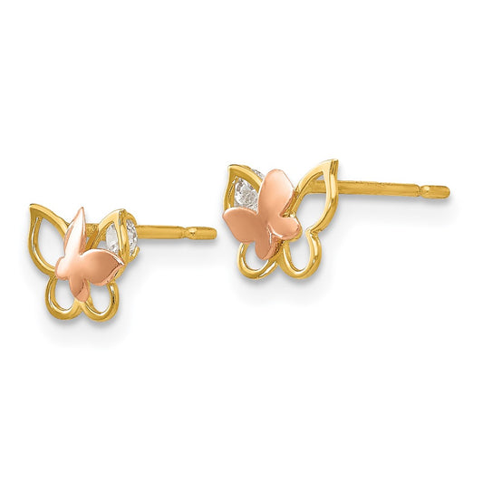 14K Yellow & Rose Gold Madi K CZ Children's Butterfly Post Earrings