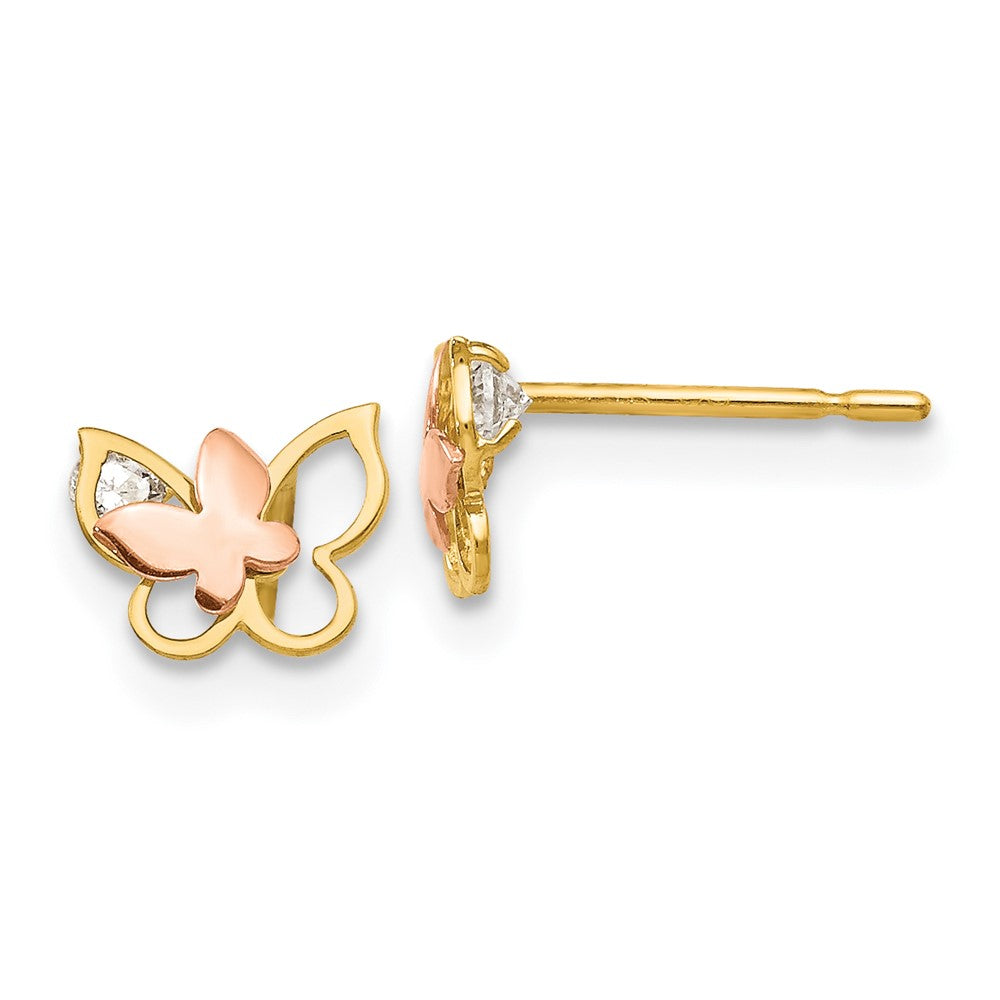 14K Yellow & Rose Gold Madi K CZ Children's Butterfly Post Earrings