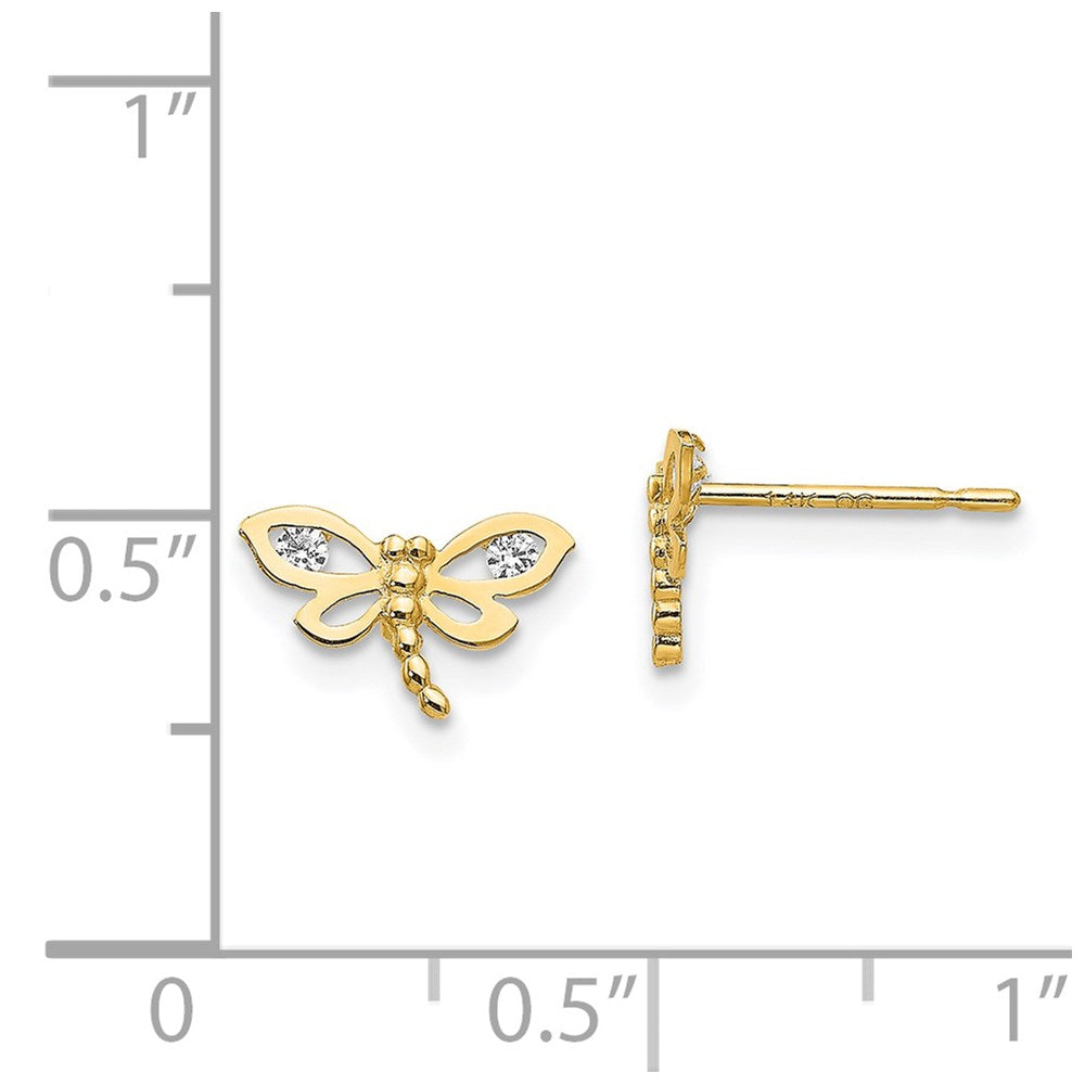 14K Yellow Gold Madi K CZ Children's Dragonfly Post Earrings