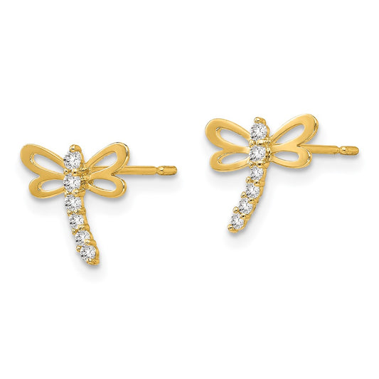 14K Yellow Gold Madi K CZ Children's Dragonfly Post Earrings