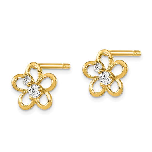 14K Yellow Gold Madi K CZ Children's Flower Post Earrings