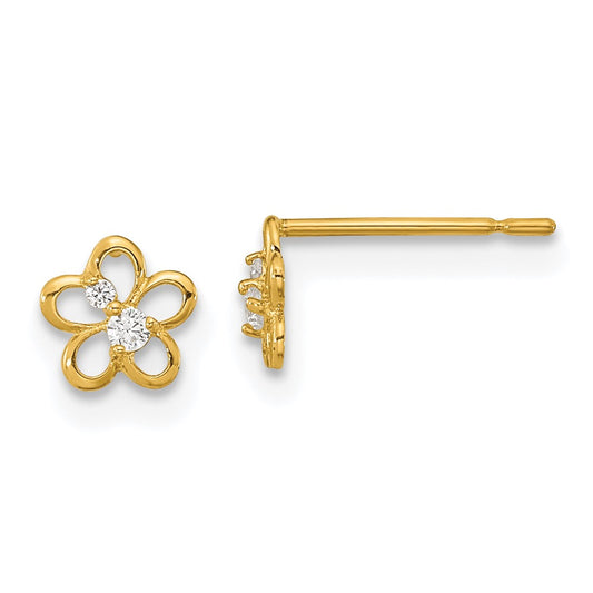 14K Yellow Gold Madi K CZ Children's Flower Post Earrings