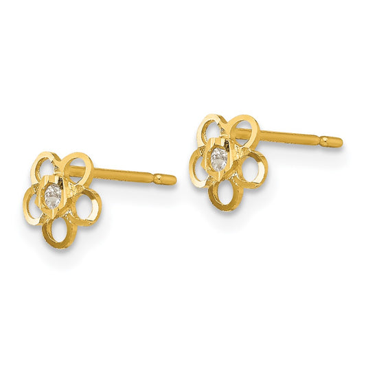 14K Yellow Gold Madi K CZ Diamond-cut Children's Flower Post Earrings