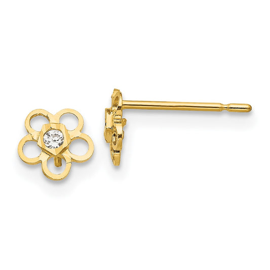 14K Yellow Gold Madi K CZ Diamond-cut Children's Flower Post Earrings