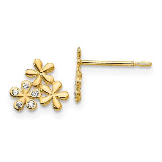 14K Yellow Gold Madi K CZ Children's Flower Post Earrings