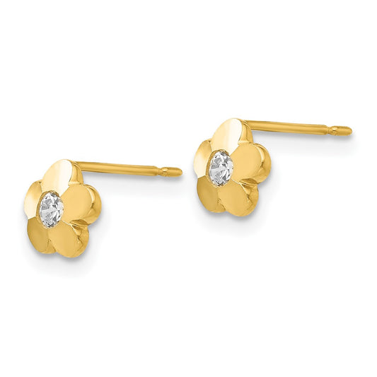 14K Yellow Gold Madi K CZ Diamond-cut Children's Flower Post Earrings