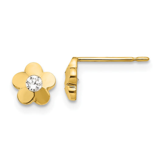 14K Yellow Gold Madi K CZ Diamond-cut Children's Flower Post Earrings