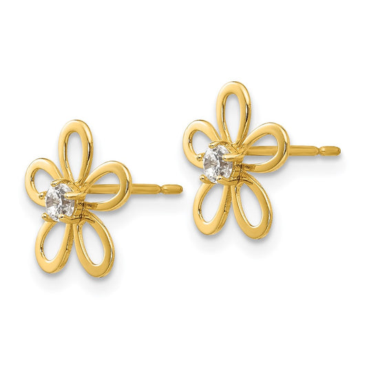 14K Yellow Gold Madi K CZ Children's Flower Post Earrings