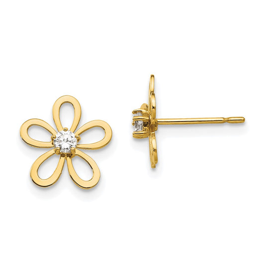 14K Yellow Gold Madi K CZ Children's Flower Post Earrings