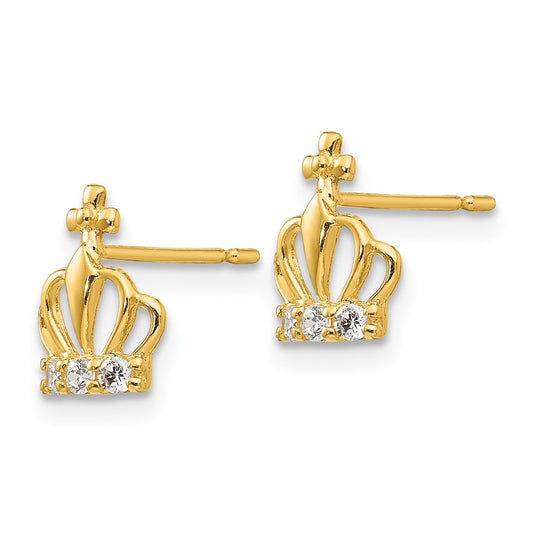 14K Yellow Gold Madi K CZ Children's Crown Post Earrings