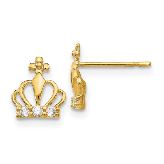 14K Yellow Gold Madi K CZ Children's Crown Post Earrings