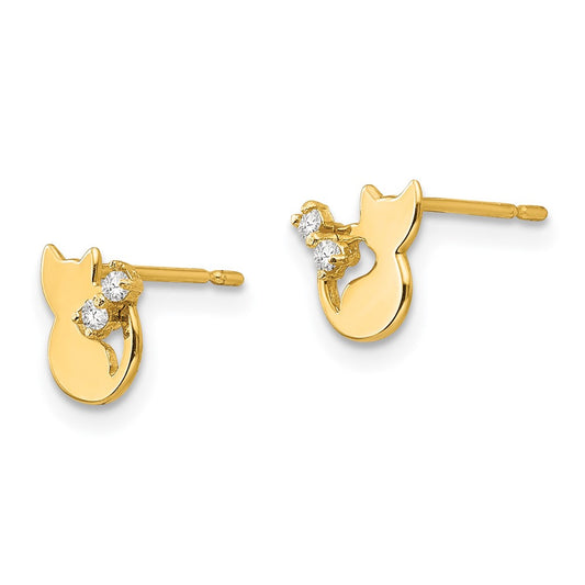 14K Yellow Gold Madi K CZ Children's Cat Post Earrings