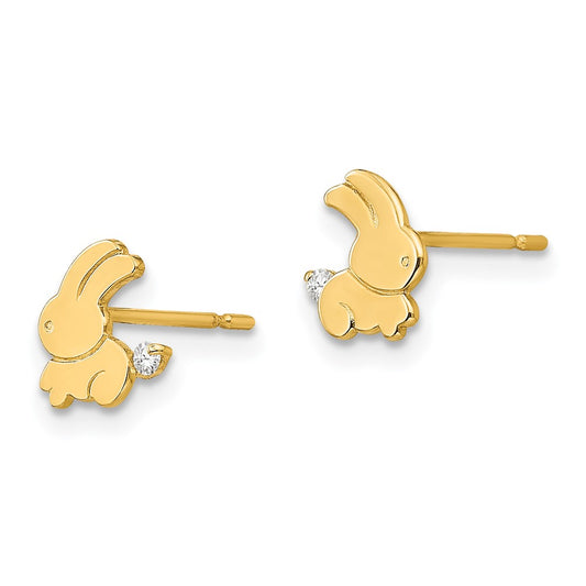 14K Yellow Gold Madi K CZ Children's Bunny Post Earrings