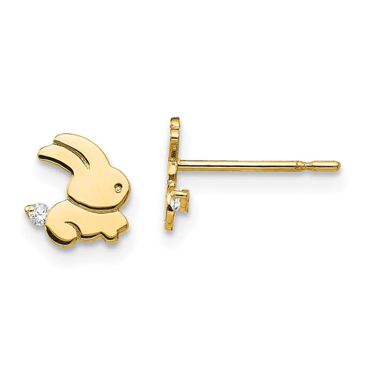 14K Yellow Gold Madi K CZ Children's Bunny Post Earrings