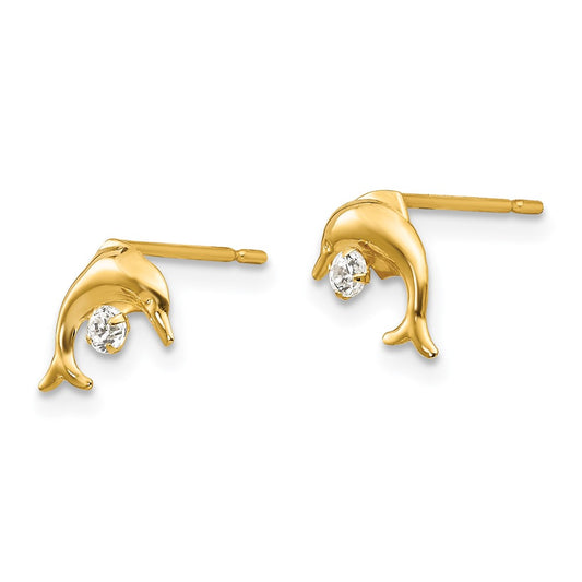 14K Yellow Gold Madi K CZ Children's Dolphin Post Earrings