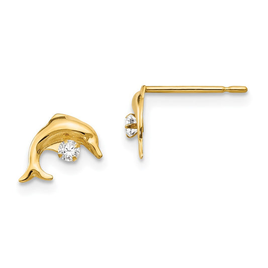 14K Yellow Gold Madi K CZ Children's Dolphin Post Earrings