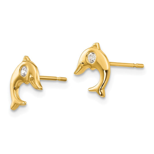 14K Yellow Gold Madi K CZ Children's Dolphin Post Earrings