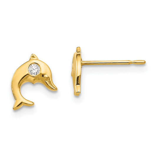 14K Yellow Gold Madi K CZ Children's Dolphin Post Earrings