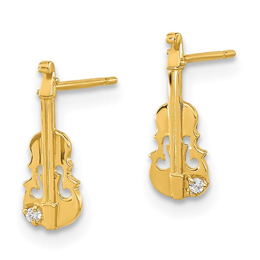 14K Yellow Gold Madi K CZ Children's Violin Post Earrings