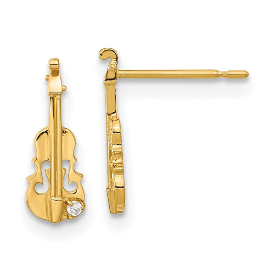 14K Yellow Gold Madi K CZ Children's Violin Post Earrings