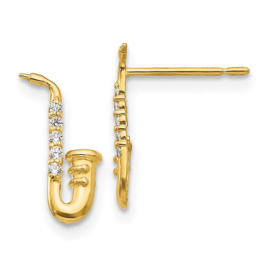 14K Yellow Gold Madi K CZ Saxophone Post Earrings