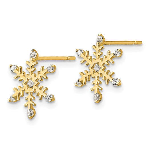 14K Yellow Gold Madi K CZ Children's Snowflake Post Earrings