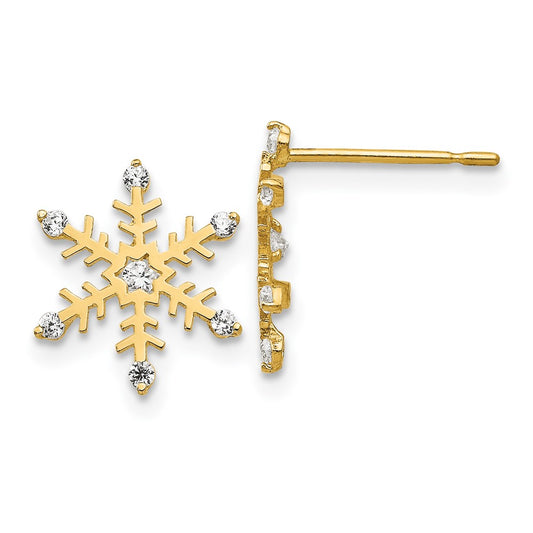 14K Yellow Gold Madi K CZ Children's Snowflake Post Earrings