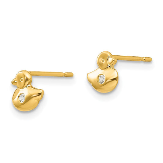 14K Yellow Gold Madi K CZ Children's Duck Post Earrings