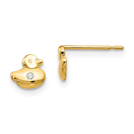 14K Yellow Gold Madi K CZ Children's Duck Post Earrings