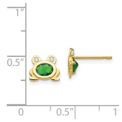 14K Yellow Gold Madi K CZ Children's Frog Post Earrings