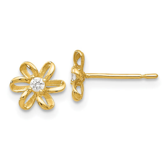 14K Yellow Gold Madi K CZ Children's Flower Post Earrings