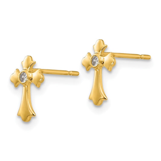 14K Yellow Gold Madi K CZ Children's Cross Post Earrings