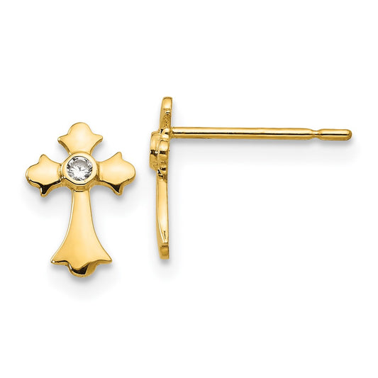 14K Yellow Gold Madi K CZ Children's Cross Post Earrings