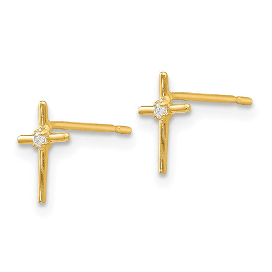 14K Yellow Gold Madi K CZ Children's Cross Post Earrings