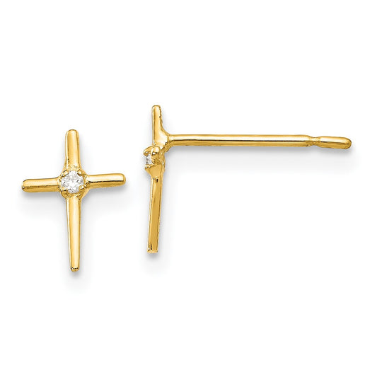 14K Yellow Gold Madi K CZ Children's Cross Post Earrings