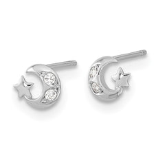 14K White Gold Madi K CZ Moon & Star Post Earrings