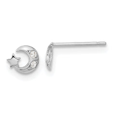 14K White Gold Madi K CZ Moon & Star Post Earrings