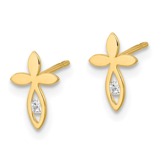 14K Yellow Gold Madi K Kids CZ Cross Post Earrings