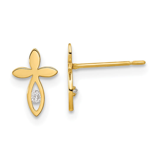 14K Yellow Gold Madi K Kids CZ Cross Post Earrings