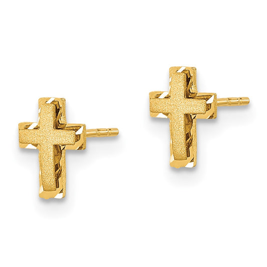 14K Yellow Gold Madi K Satin & Polished Diamond-cut Cross Post Earrings