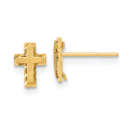 14K Yellow Gold Madi K Satin & Polished Diamond-cut Cross Post Earrings