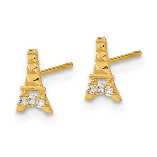 14K Yellow Gold Madi K Kids CZ Eiffel Tower Post Earrings