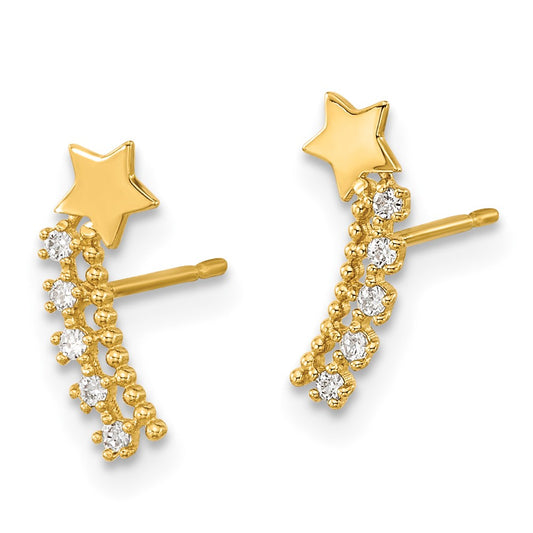 14K Yellow Gold Madi K Kids CZ Shooting Star Post Earrings